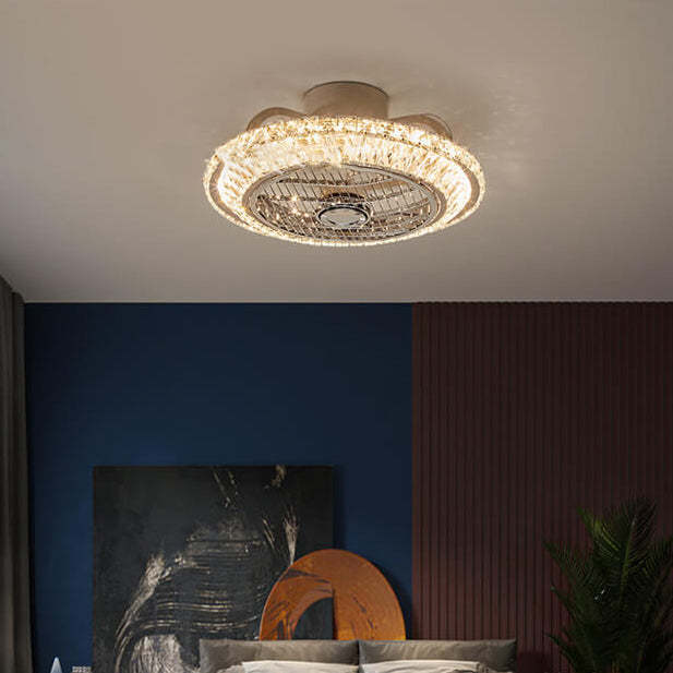 Nordic Crystal Round Frame LED Flush Mount Ceiling Fan Light
