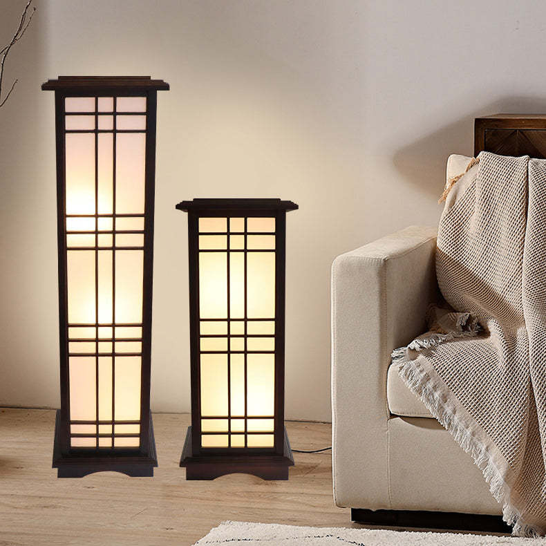Chinese Rectangular Parchment Wood Floor Lamp