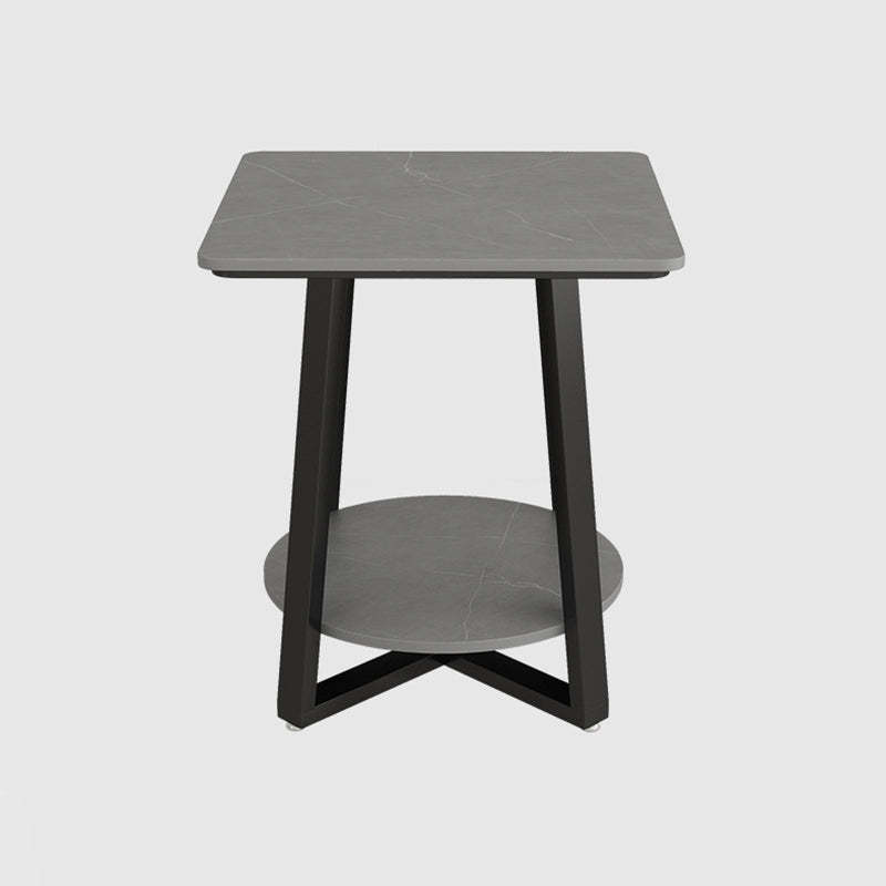 Minimalist Rock Slab Iron 2-Tier Side Table — White Tabletop + Gold Frame