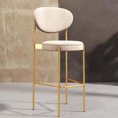 Scandinavian Oval Fabric Iron Bar Stool — Gold / Light Pink