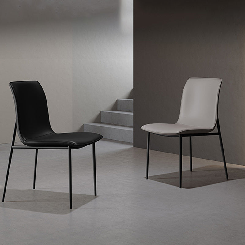 Minimalist Leather Steel Dining Chair — Khaki