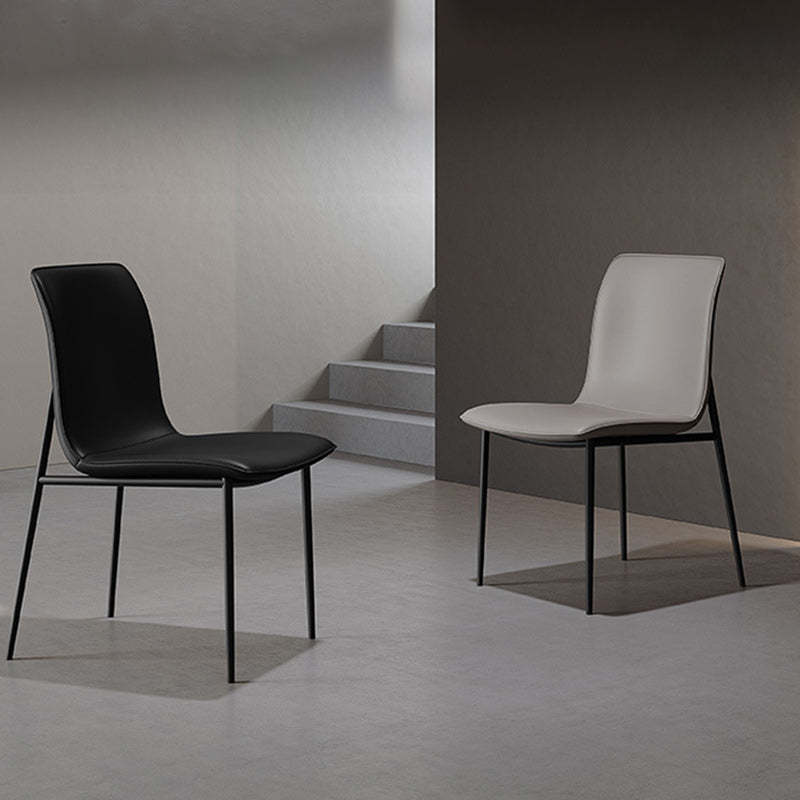 Minimalist Leather Steel Dining Chair — Khaki
