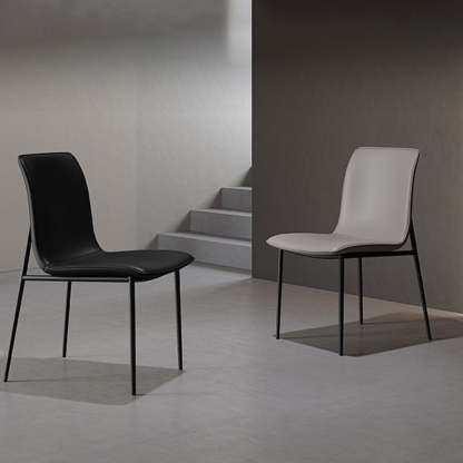 Minimalist Leather Steel Dining Chair — Khaki