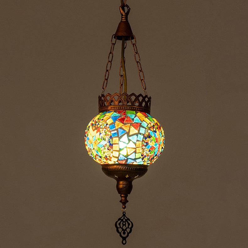 Boho Iron Stained Glass Ball Pendant Light