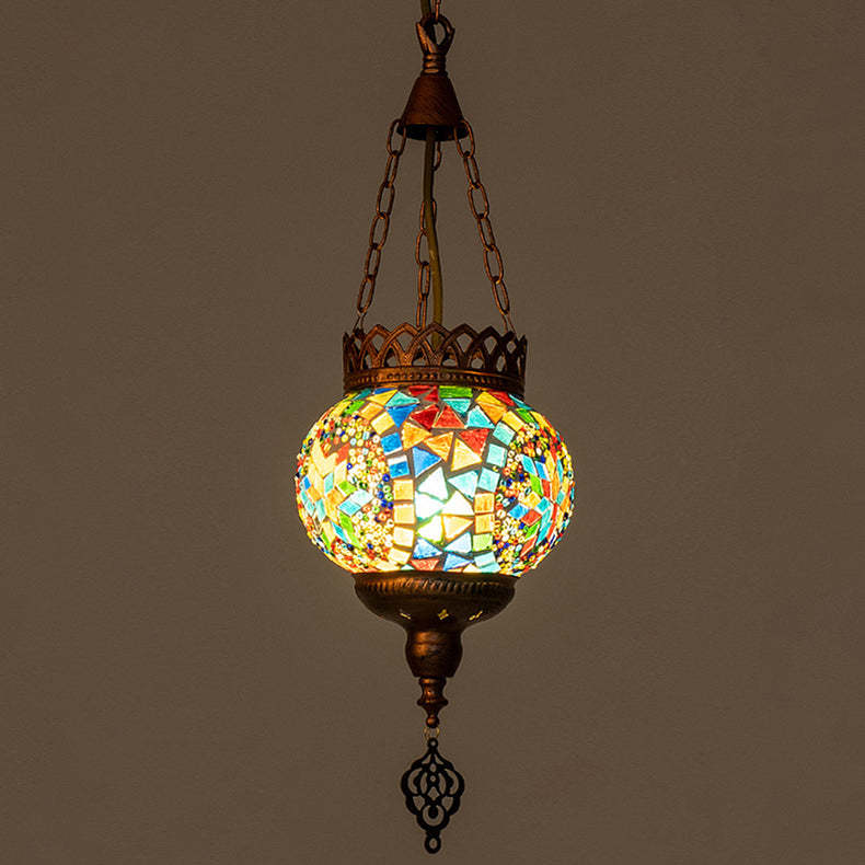 Boho Iron Stained Glass Ball Pendant Light