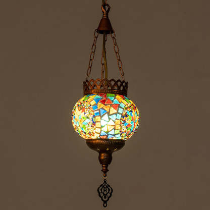 Boho Iron Stained Glass Ball Pendant Light