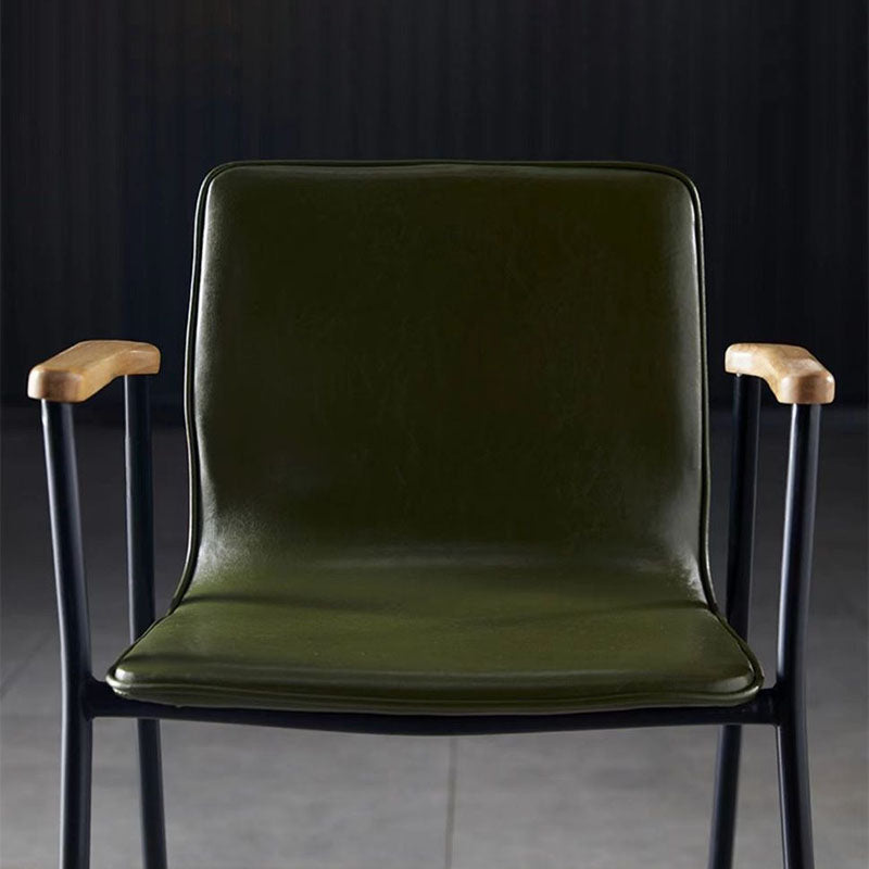 Industrial Upholstered Leather Wood Dining Chair — Black