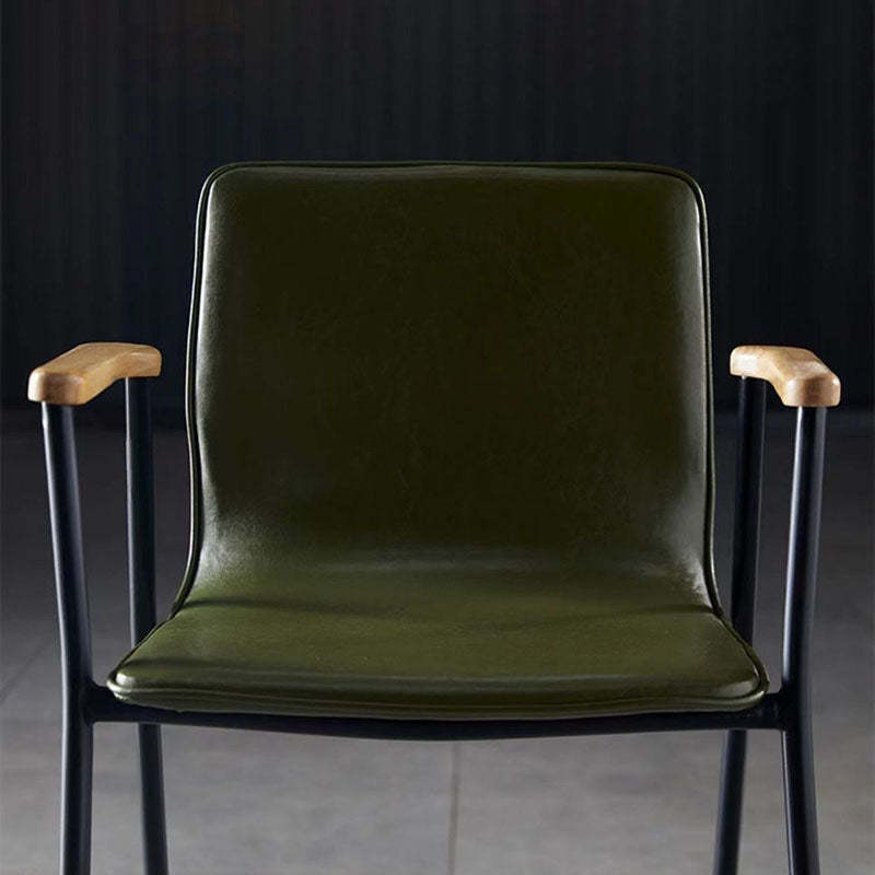 Industrial Upholstered Leather Wood Dining Chair — Black