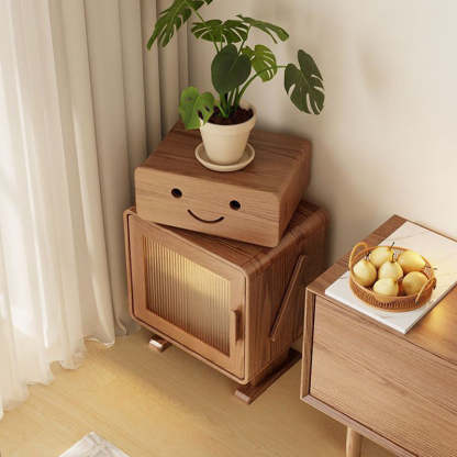 Contemporary Rubberwood Glass Metal Nightstand — Original Wood Color