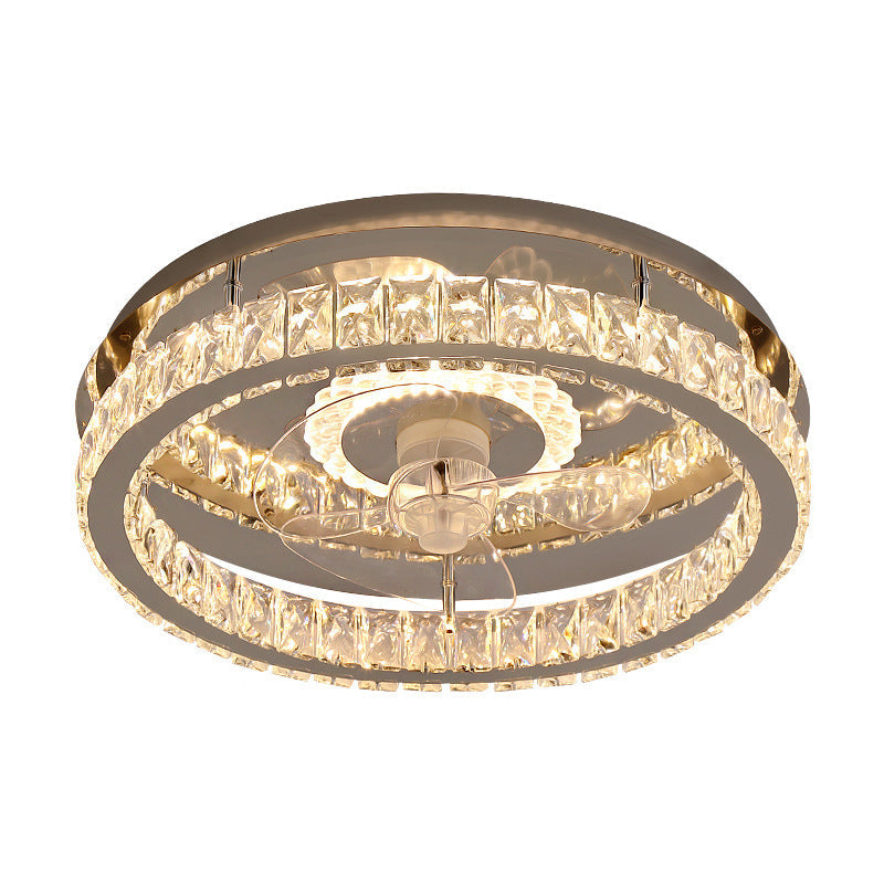 Modern Crystal Stainless Steel LED Flush Mount Fan Light