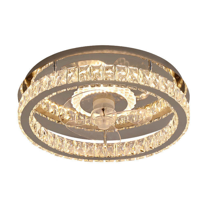 Modern Crystal Stainless Steel LED Flush Mount Fan Light