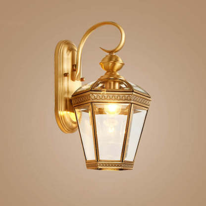 European Hexagonal Lantern Copper Glass Outdoor Wall Sconce