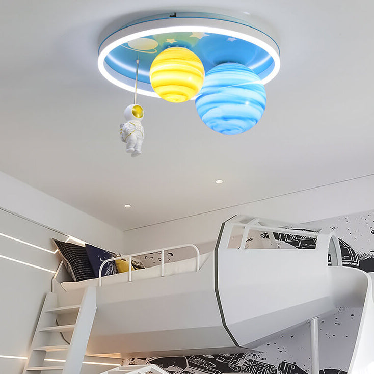 Astronaut Planet Round Kids Flush Mount Light