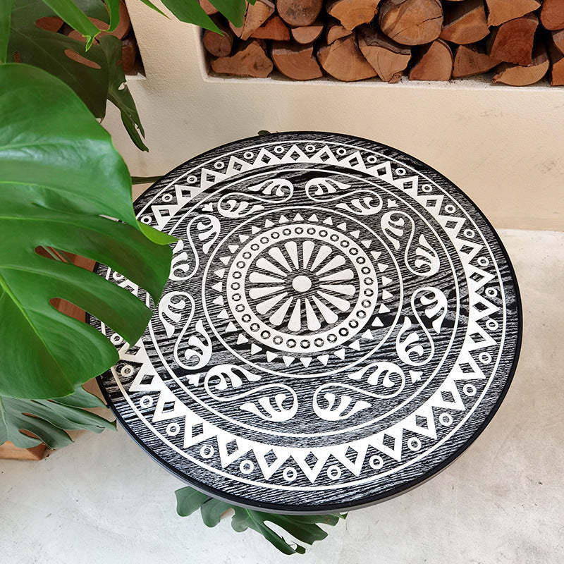 Contemporary Patterned Wood Iron Coffee Table