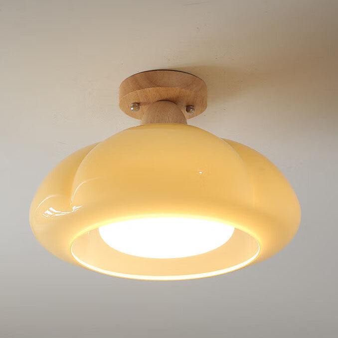 Modern Cream Rubberwood 1-Light Ceiling Light