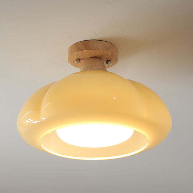 Modern Cream Rubberwood 1-Light Ceiling Light