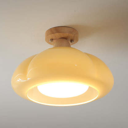 Modern Cream Rubberwood 1-Light Ceiling Light