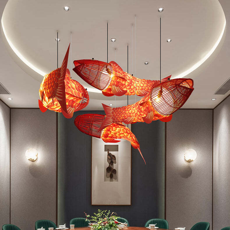 Chinese Koi Fish Iron Fabric Chandelier