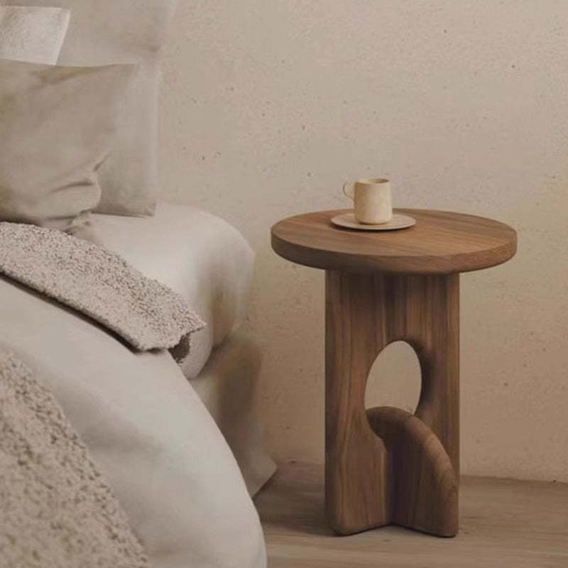 Japanese Round Wooden End Table