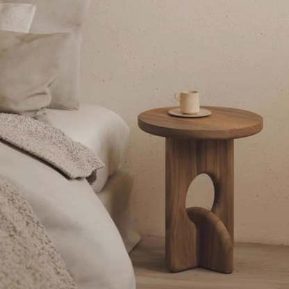 Japanese Round Wooden End Table