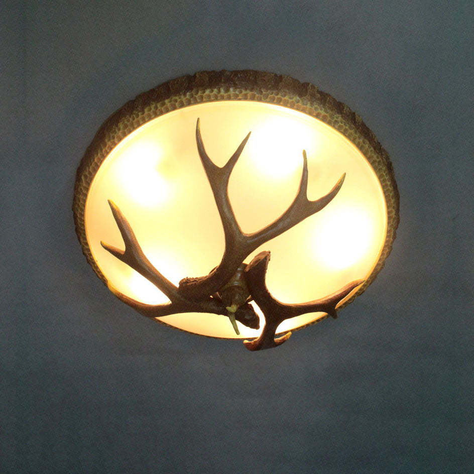 Vintage Industrial Antler Resin Glass Flush Ceiling Light — 220V-240V For UK/AU