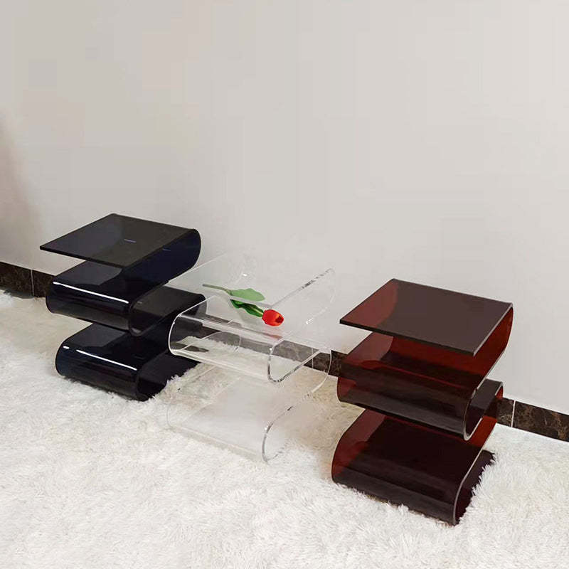 Minimalist Curved Acrylic End Table 5-Tier — Transparent