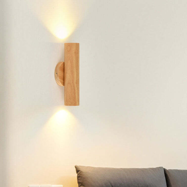 Modern Warm Solid Wood Double Head LED Sconce