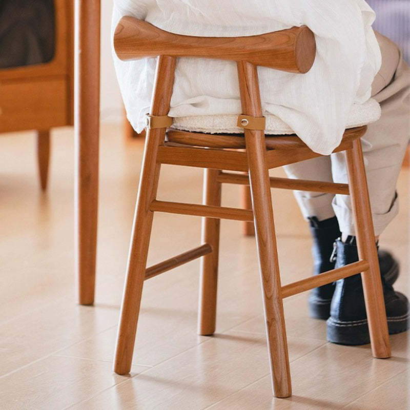 Modern Lambswool Wood Round Vanity Stool Low Back