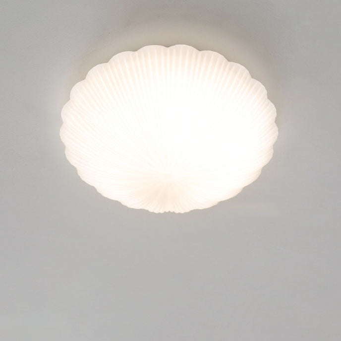 Modern French Cream Shell Glass LED Flush Mount Light