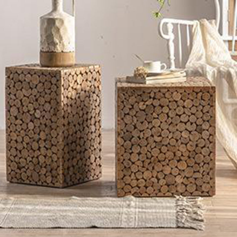 Lighom geometric end wood end & side tables for living room — 17.7" H x 15.75" Dia