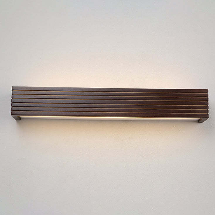 Chinese Striped Wood Cuboid LED Vanity Sconce