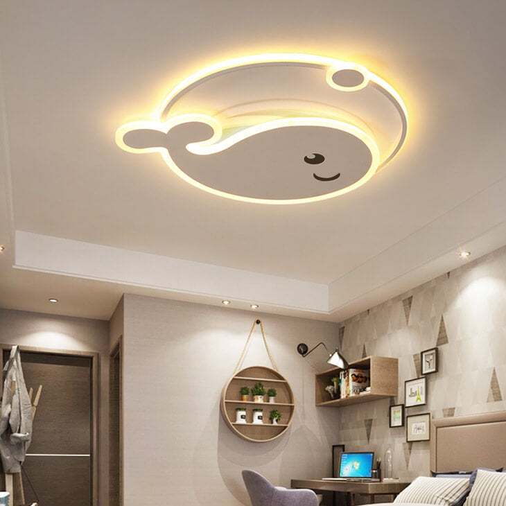 Cartoon Dolphin Moon LED Kids Flush Mount Light
