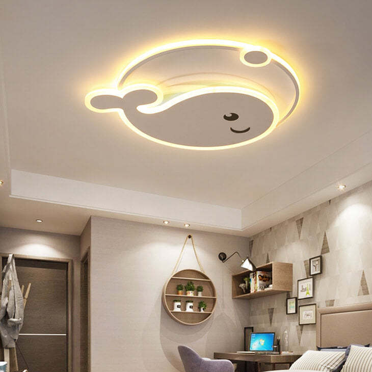 Cartoon Dolphin Moon LED Kids Flush Mount Light