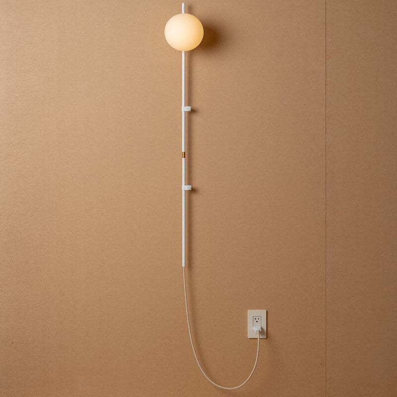 Black minimalist long globe wall sconces — Warm White (3000K) / Plug / White