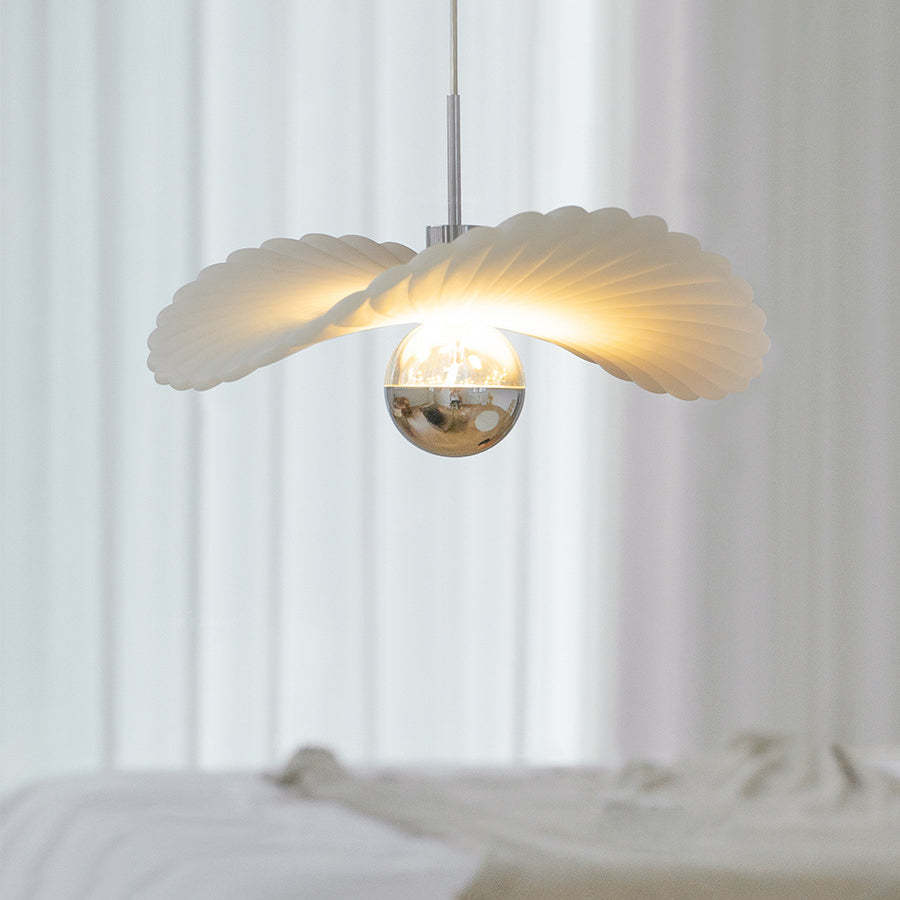Modern Art Deco Cream Pleated Lotus Leaf Pendant