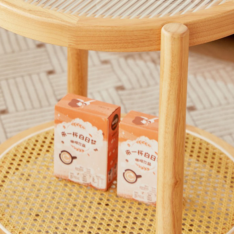 Minimalist Solid Wood Glass Rattan Coffee Table — Walnut