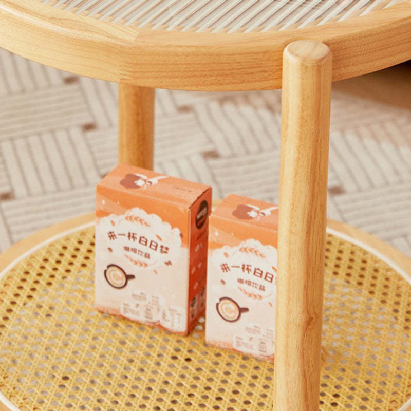 Minimalist Solid Wood Glass Rattan Coffee Table — Walnut