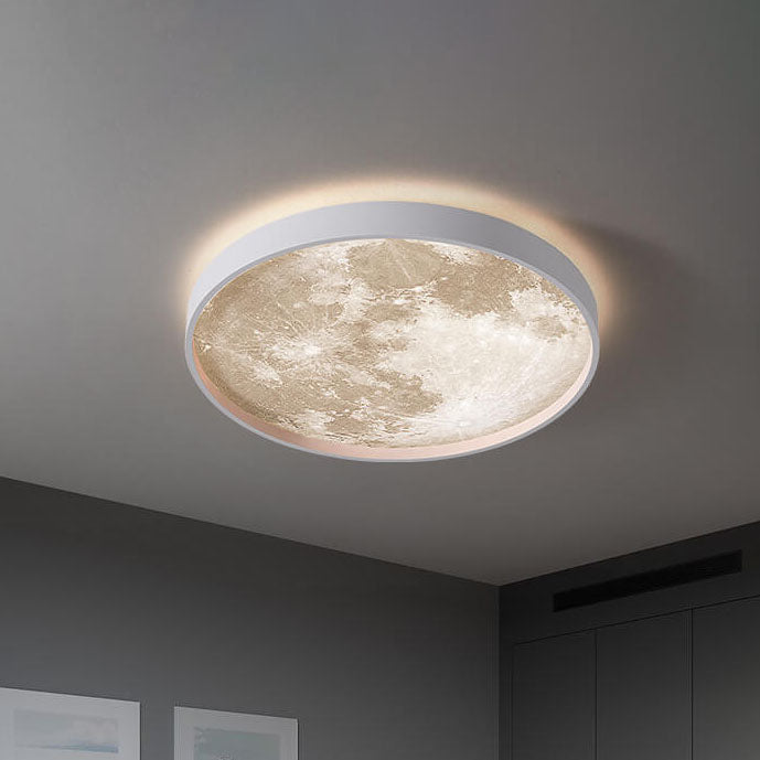 Creative round moon black acrylic flush mount lighting, Lighom — 10.24" L x 2.36" W / Warm White (3000K) / Matte Black