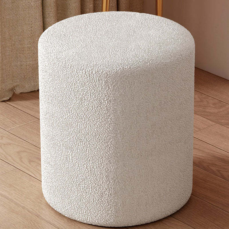 Minimalist Cylinder Lambswool Wood Vanity Stool — Standard / White