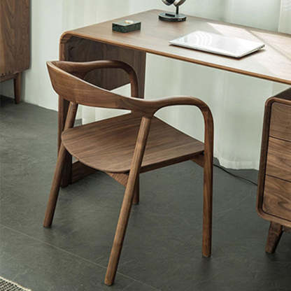 Traditional Chinese Walnut Curved Dining Chair