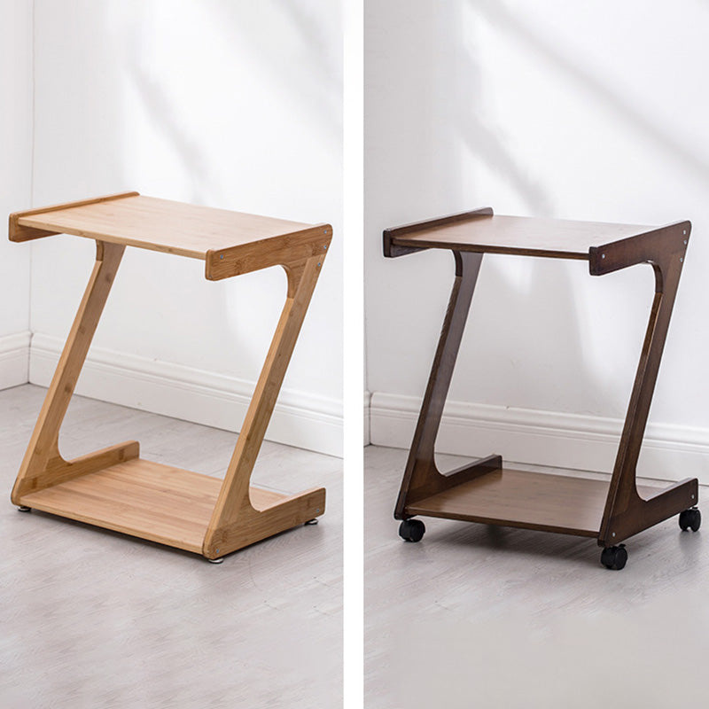 Vintage Z-Shape Wood Rolling End Table