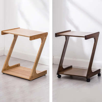 Vintage Z-Shape Wood Rolling End Table