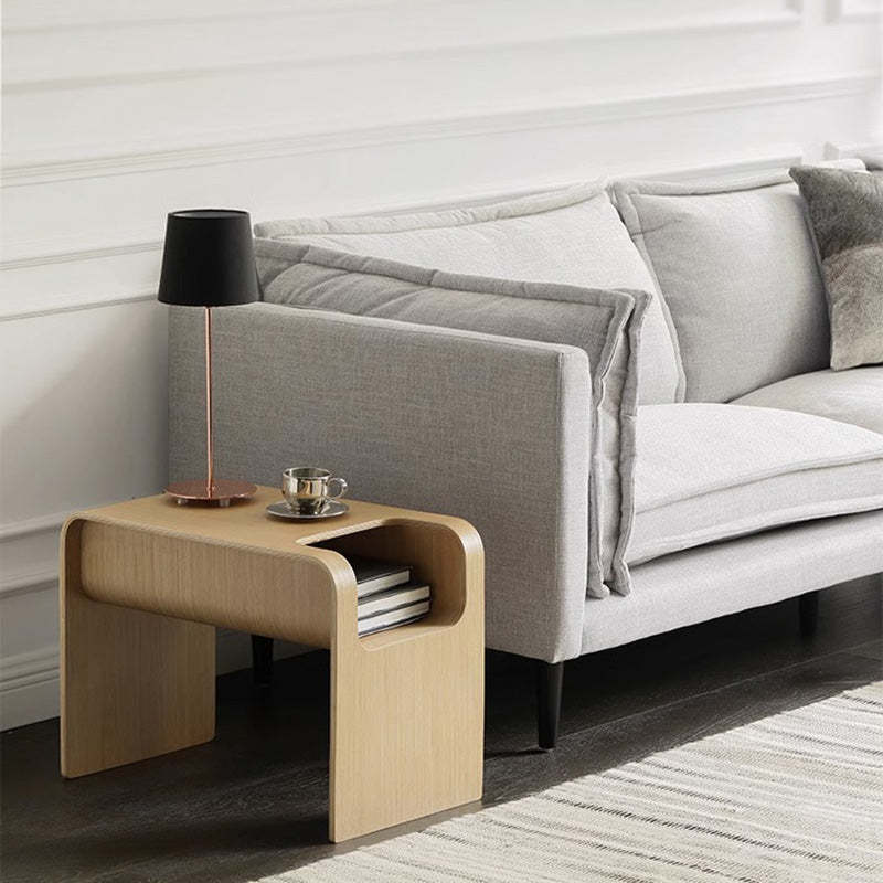 Minimalist Wood Storage End Table — Walnut Color