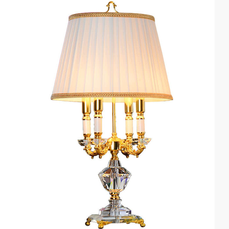 European Fabric Candle Crystal 4-Light Table Lamp