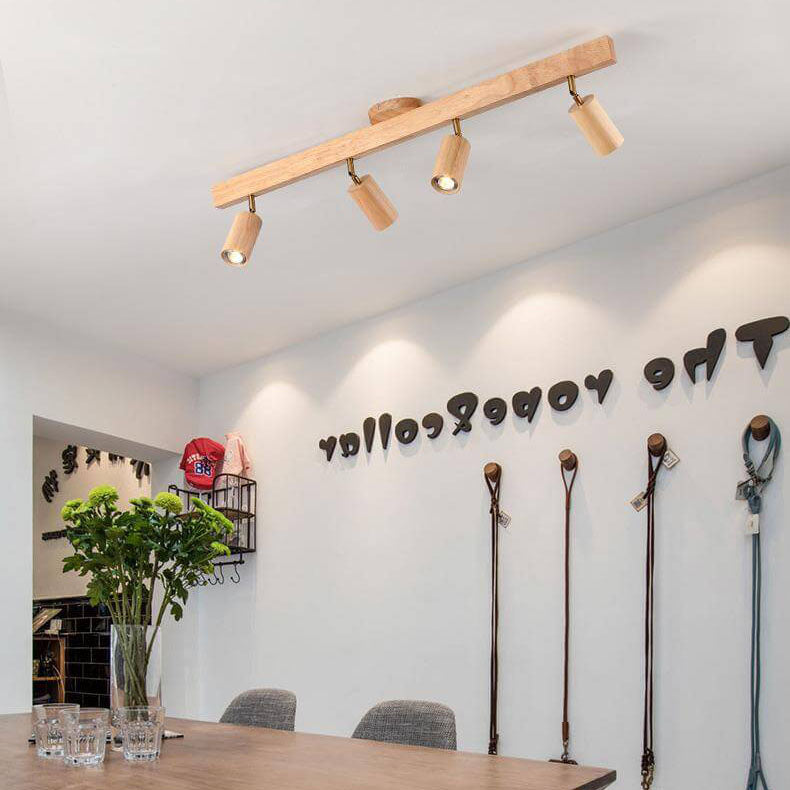 Japanese track wooden oak semi-flush mount light — Warm White (3000K) / 2-Light / 220V-240V (UK/AU)