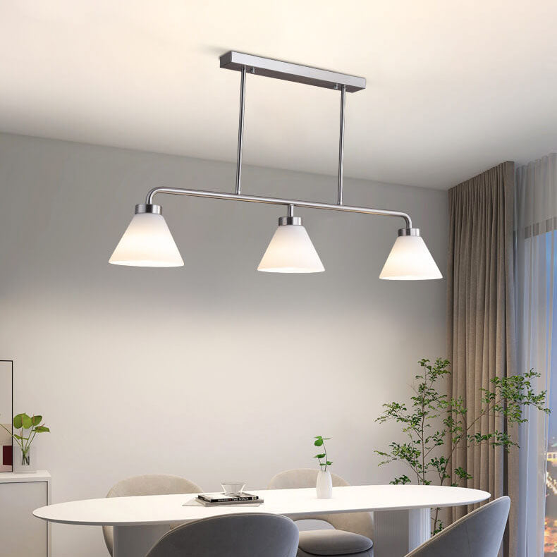 Nordic Vintage Cone Glass Chrome Island Chandelier — 220V-240V For UK/AU