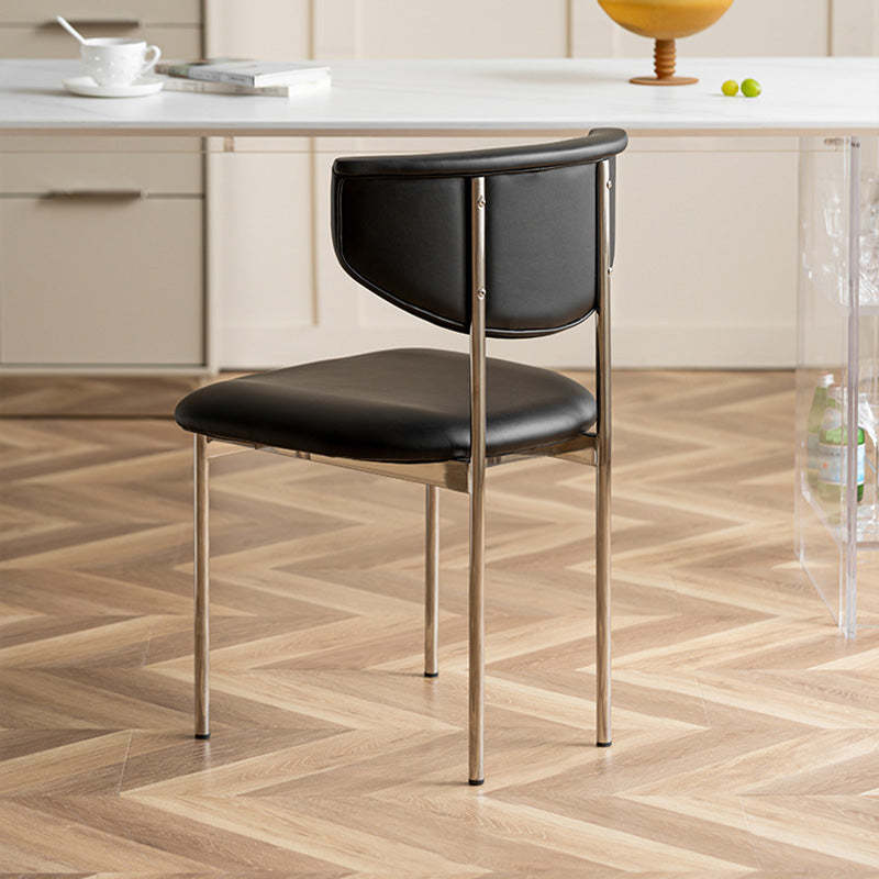 Minimalist Leather Square Dining Chair Curved Backrest