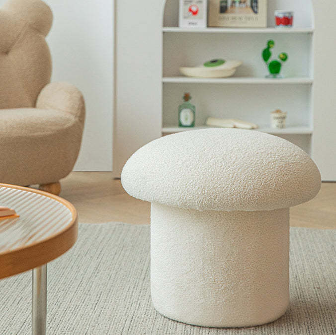 Minimalist Mushroom Lambswool Wood Vanity Stool
