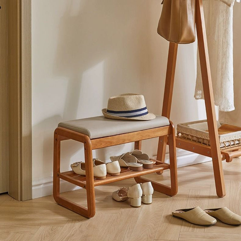 Minimalist Wood Leather Shoe Storage Bench