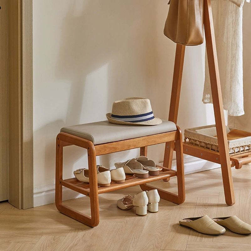 Minimalist Wood Leather Shoe Storage Bench